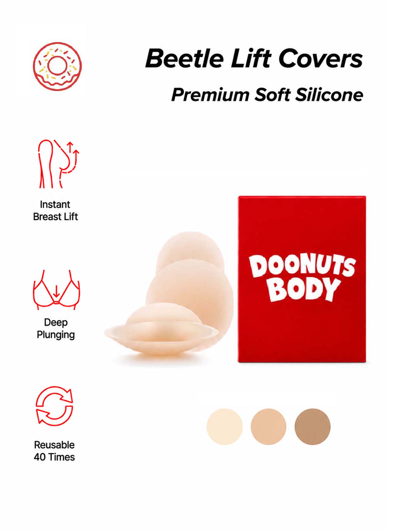 Nipple Cover Pasties - DOONUTS Onzichtbare borstlift-pasties, herbruikbare, waterdichte siliconen