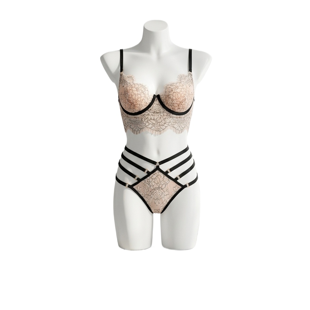 Garter Belt Set - Zwarte, bloemenkant lingerie set voor dames,