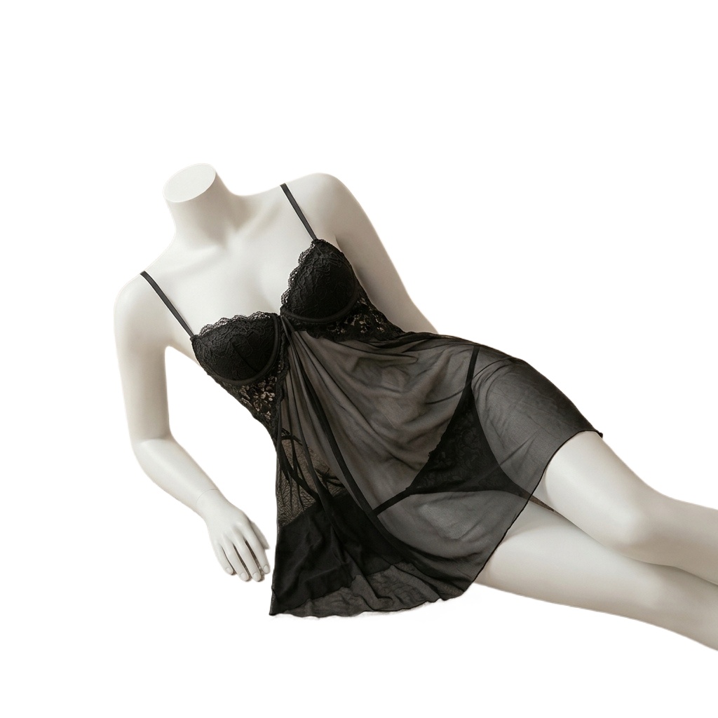 Babydoll Chemise Night - Dameskant babydoll lingerie, doorschijnende nachtjurk van